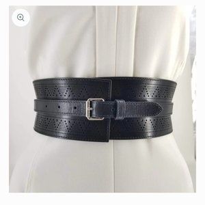 Alexander Mcqueen Black Corset Perforated Leather Belt Made in Italy